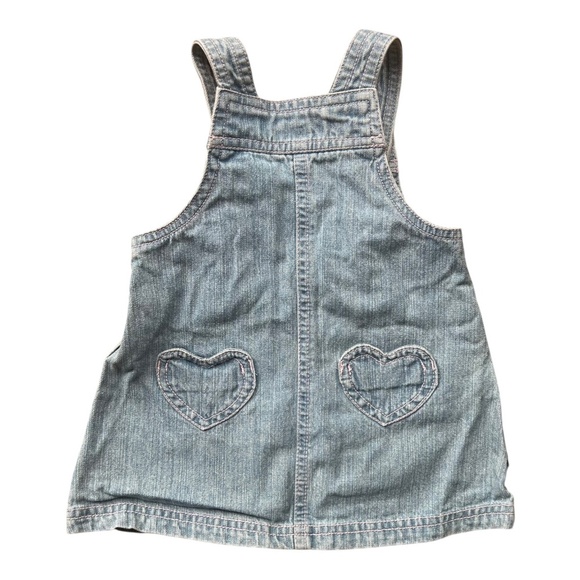 Vintage Denim Overall Dress Heart Motif Embroidered Size 6m - Picture 2 of 3